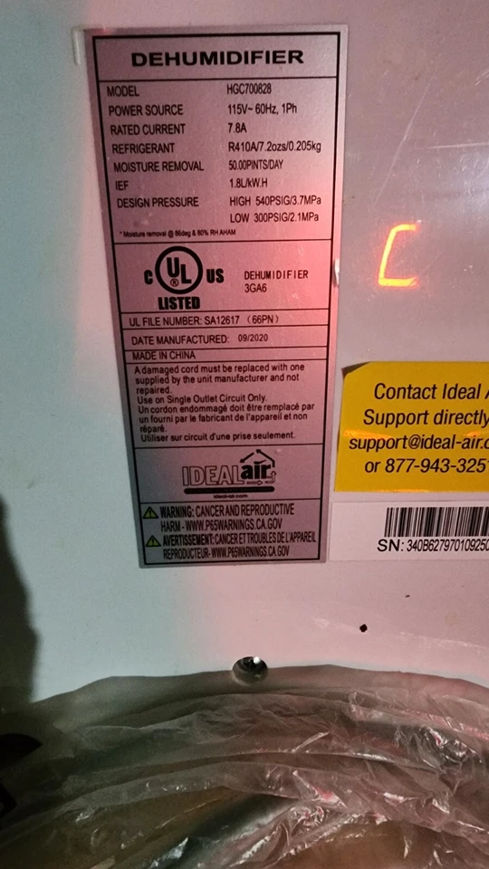 Deshumidificador de aire ideal 50 pintas, caja abierta, entrega o recogida en LA Foto 3 de 3