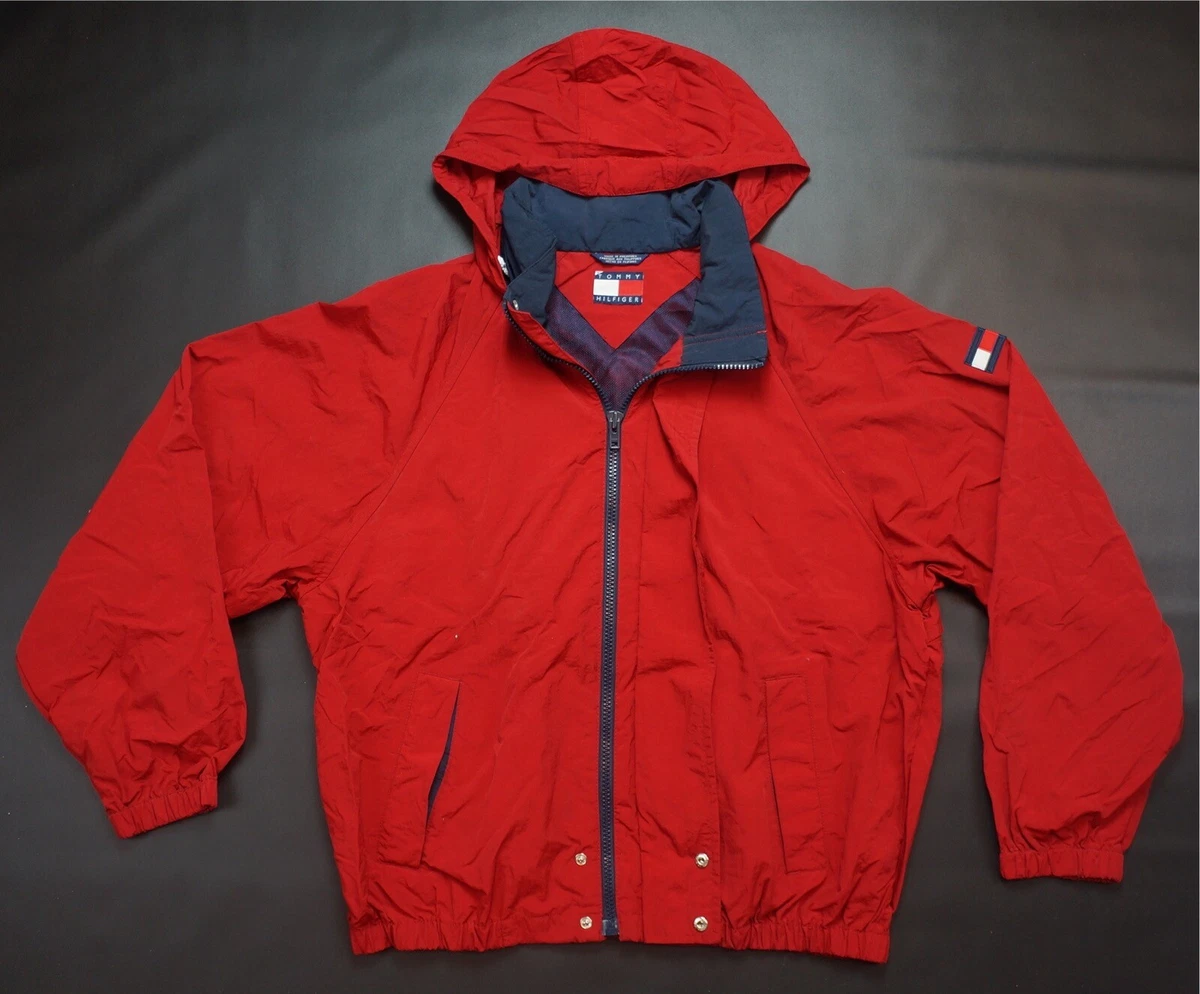 Rare VTG TOMMY HILFIGER Flag Patch Hidden Hood Windbreaker Sailing