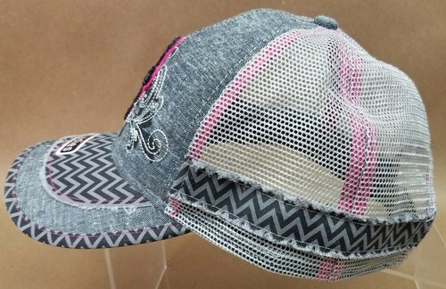 Ladies Fit Women's Cross Distressed Mesh Hat Cap Adjustable Gray Pink - Picture 2 of 7