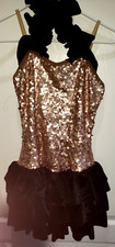 CURTAIN CALL WOMENS BLACK TAN SEQUINS DANCE LEOTARD ONE 1 PIECE MEDIUM NICE