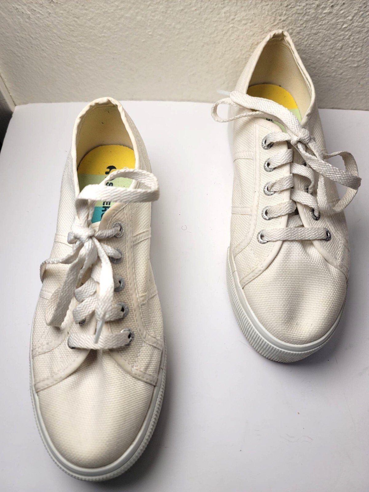 Superga White Platform Canvas Sneakers Unisex Lace-Up Shoes Size M6 W7