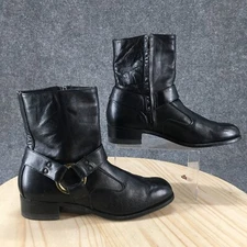 Mason Boots Womens 10.5 D Biker Black Leather Side Zip Casual Ankle Top Block