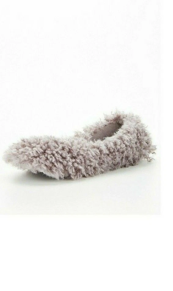 V by Very Ladies Light Grey Natural Faux Fur Ballerina Slipper UK
