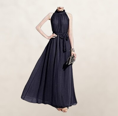 Scott-Vincent Borba Haute Couture Chiffon Halter Dress, Black