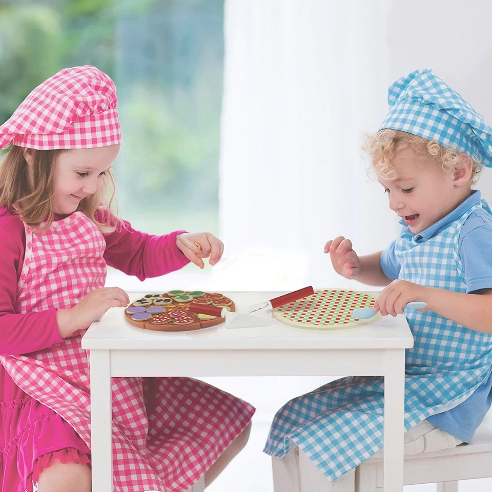 Juego de comida para pizza de madera natural juguete para niños simulación-jugar cocina o casa de juegos Foto 2 de 4