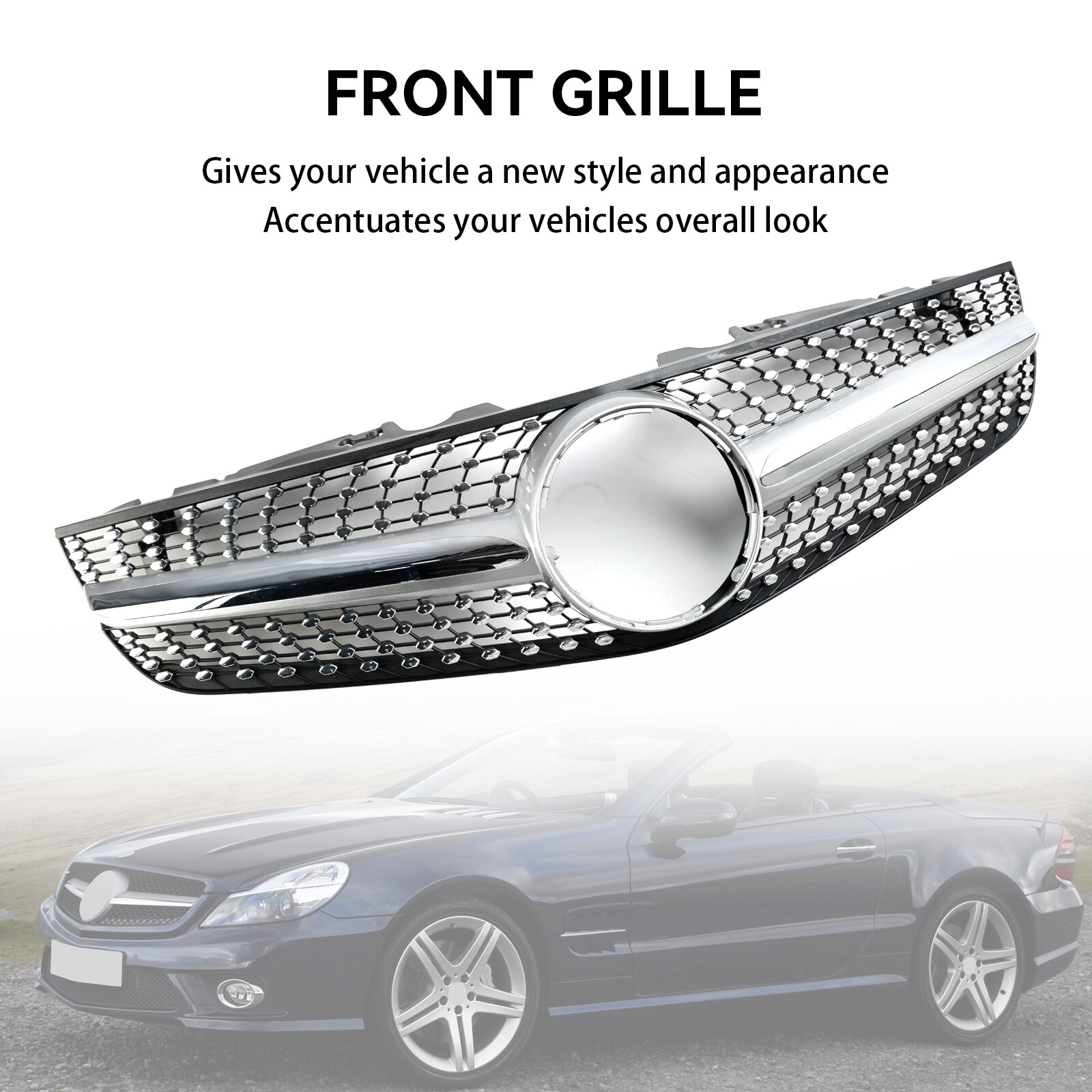 Diamond Front Bumper Upper Grill Fit Mercedes R230 SL550 SL600 2009-2012 -