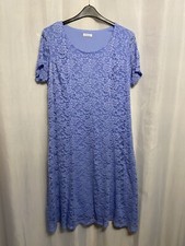 ;900 Damart Sz 18 Blue Lace Over Lining Midi Dress 45” Long