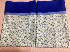 PAIR Pillowcases Handmade Blue Flowers Cotton Print Fabric NEW Standard/Queen