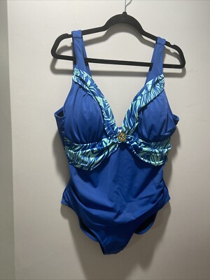 Jaclyn Smith Swimsuit Size 20 One Piece Bathing Suit Ruching Tropical Beach Pool