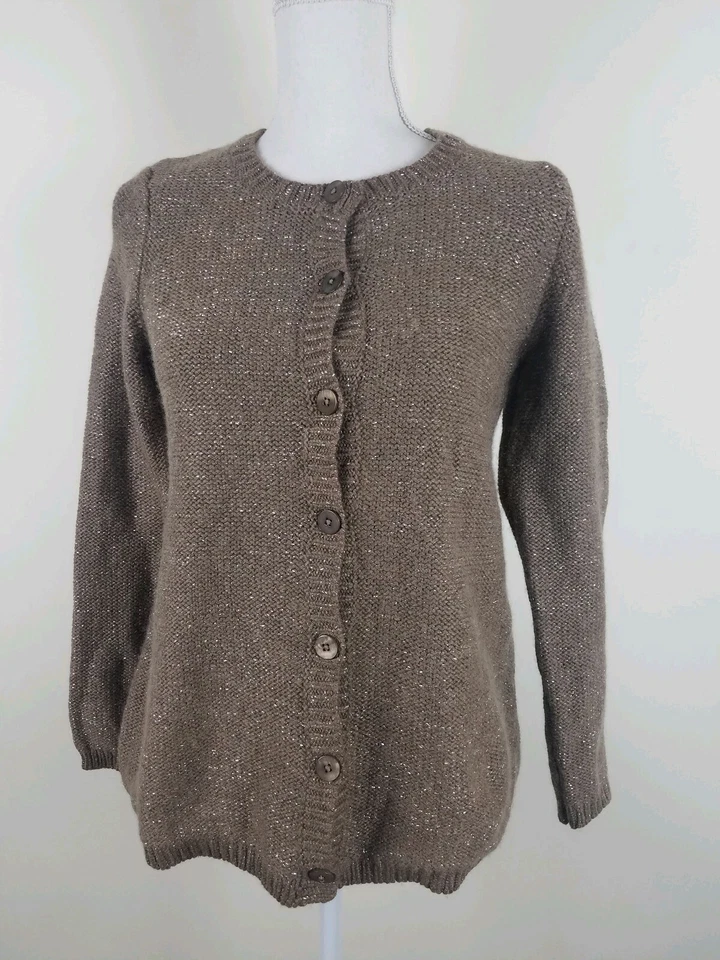 Cárdigan Soft Surroundings para mujer XS con botones lana cachemir marrón tostado suéter Foto 3 de 4