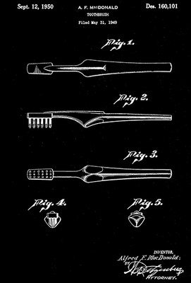 1950 - Toothbrush - A. F. MacDonald - Patent Art Poster