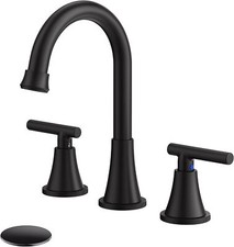Bathroom Faucets for Sink 3 Hole, Hurran Matte Black 8 Inch,