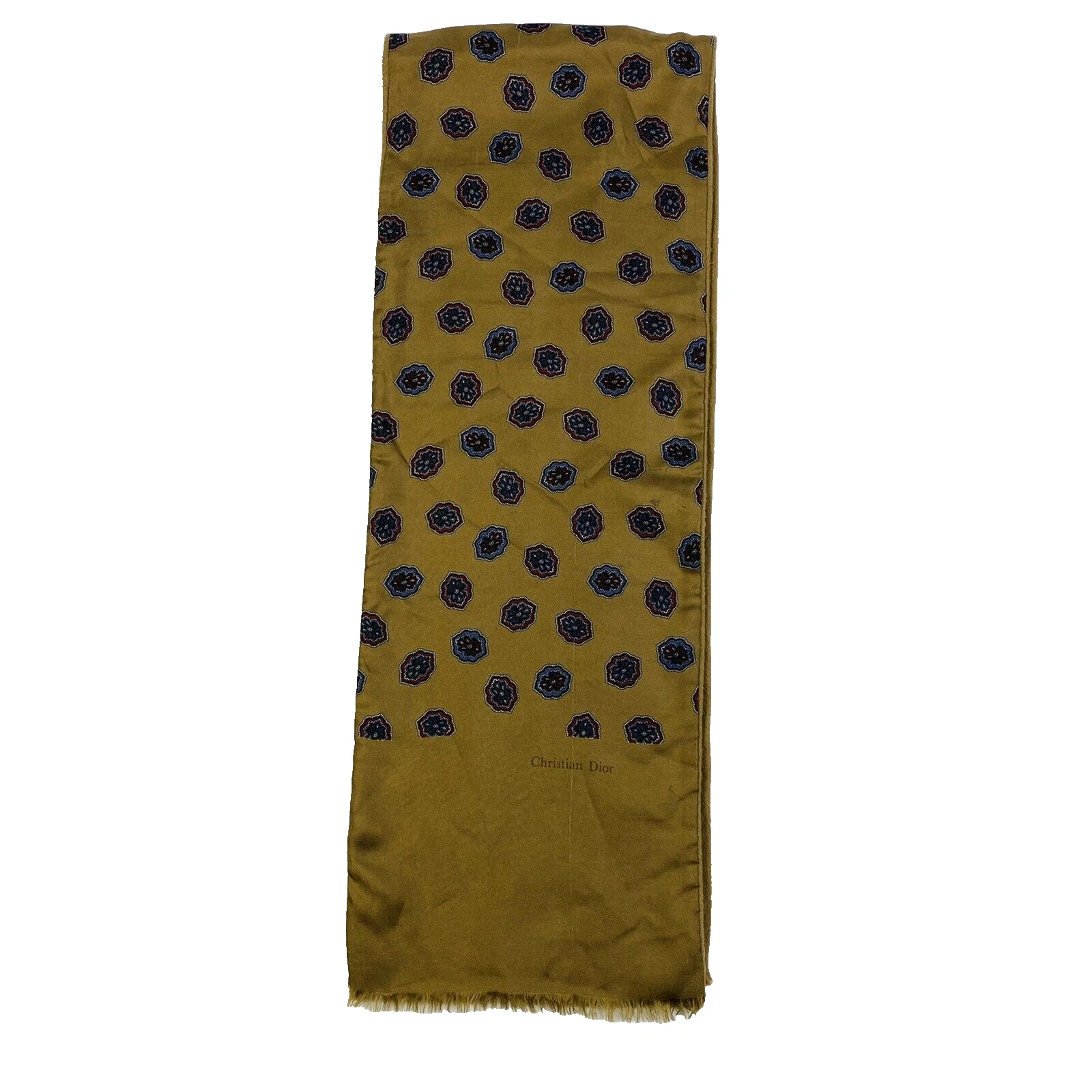 Foulard réversible vintage Christian Dior marron laine soie 9,25