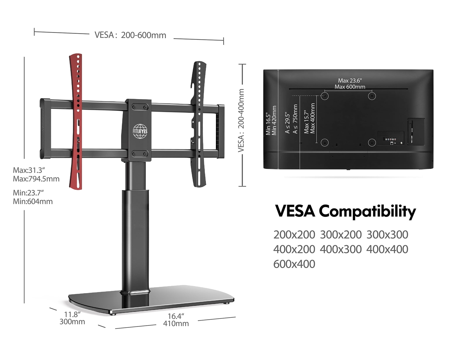 Tabletop TV Stand Base with Swivel Mount for 3275 inch LED Flat screen