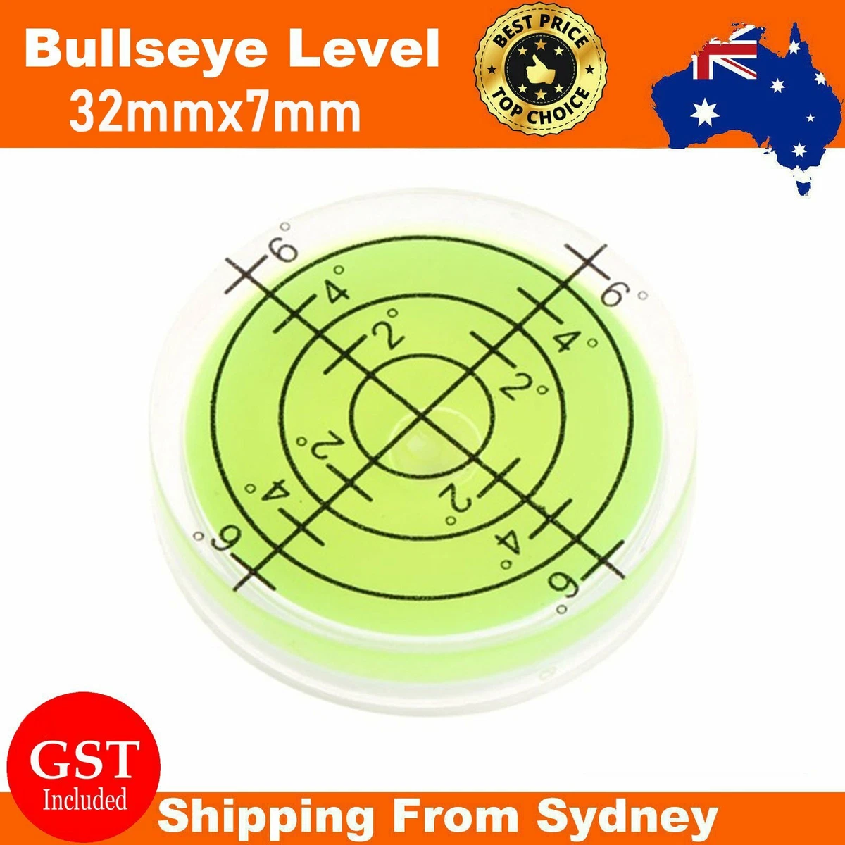 32 x 7mm Green Bullseye Spirit Level Large Round Circular Bubble