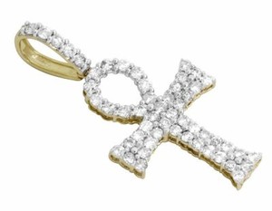 Authentic 2ct Round Cut Lab-Created Moissanite Flare Ankh Cross Pendant Yellow Gold Plated