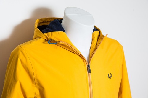 Fred Perry Mens Jacket Mustard Yellow Full Zip Fleece Lined Hooded Coat X-Small - Picture 12 of 17