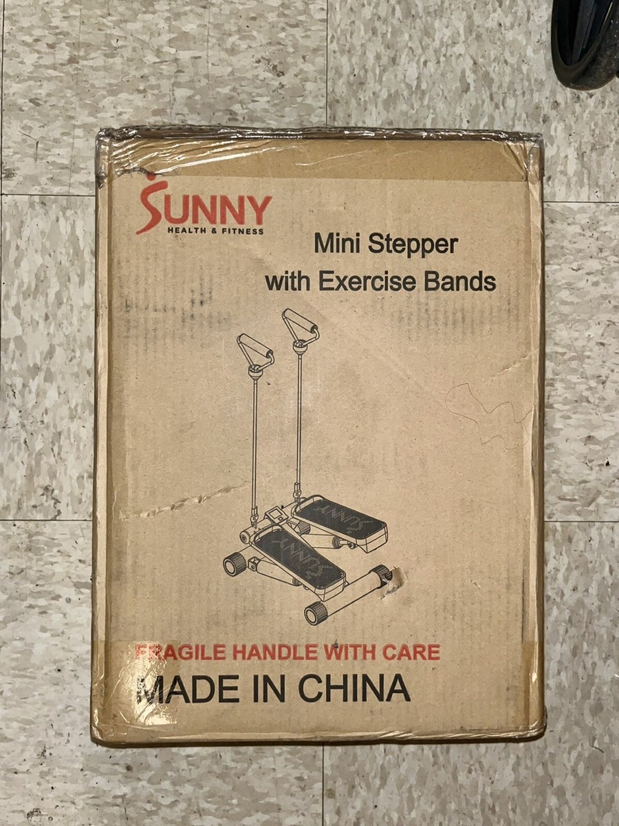 Sunny Health Fitness Mini Stair Stepper, Resistance Bands, Black