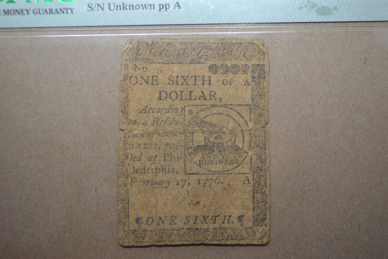 Fugio Note- CC-19. Continental Currency. February 17, 1776. $1/6. PMG ...