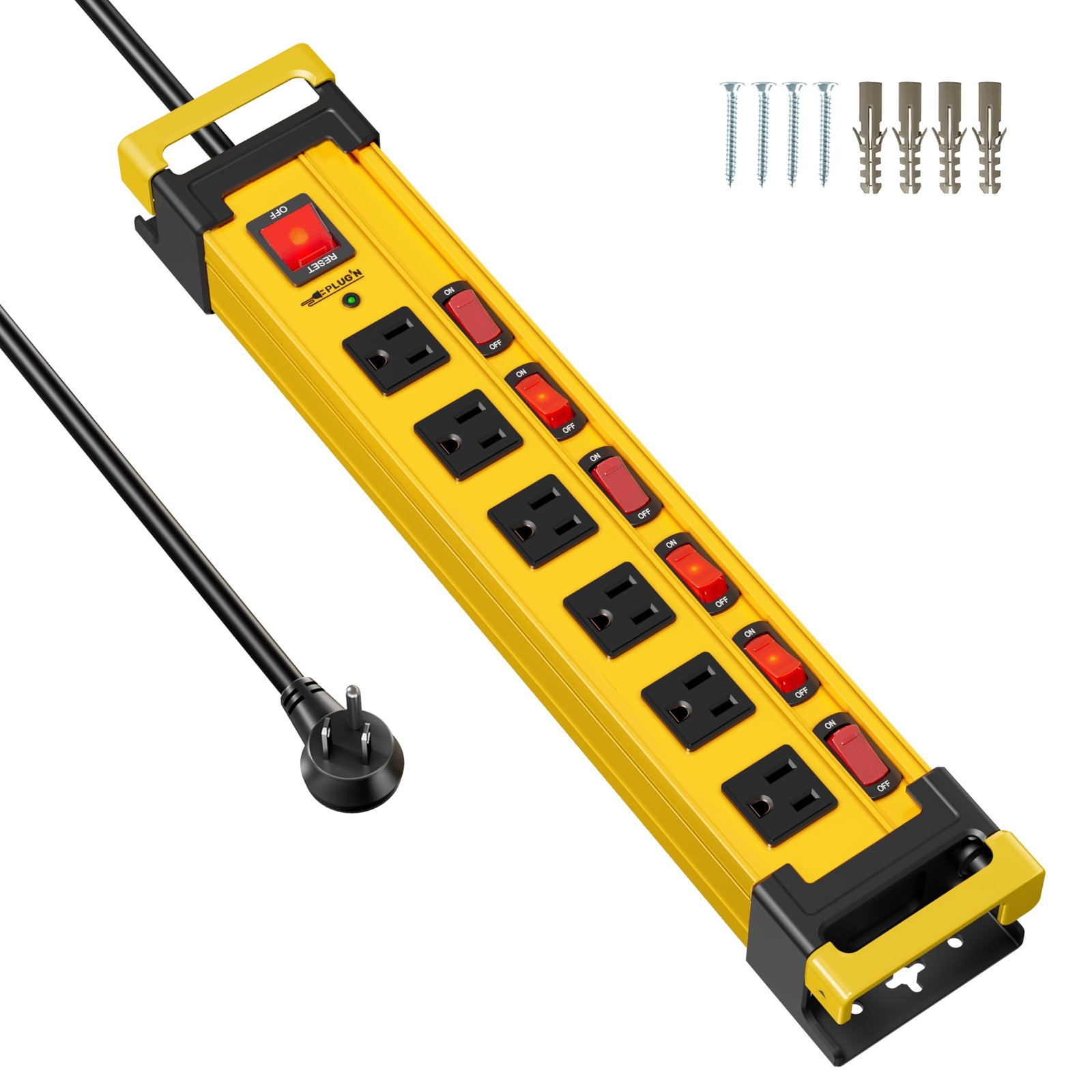 6 Outlet Heavy Duty 2700J Power Strip Surge Protector with Individual Switche...