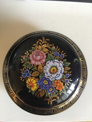 Vintage handgefertigt in Griechenland 24 K Goldfarbe Marine runde Schmuckschatulle