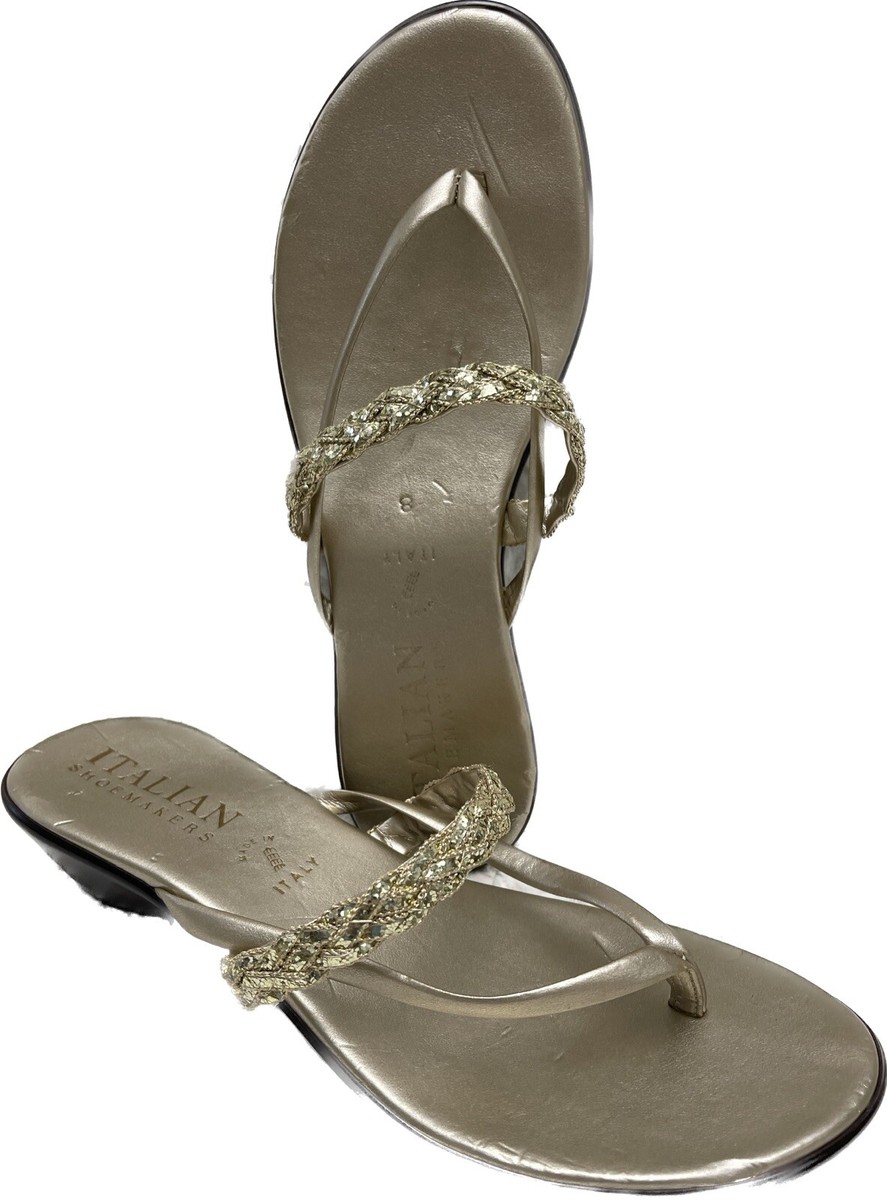 Italian Shoemakers Wmns Gold Sequenced Braid Flip Flop Sandals Sz