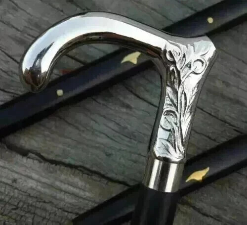 Antique Solid silver Walking stick round head han… - image 2