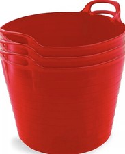 3 x 42L Red Large Flexi Tub Home Garden Flexible Storage Colour Bucket Basket