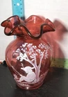 Fenton Glass Mary Gregory  Vase.   Little Boy Fishing.  Ltd.Edt.