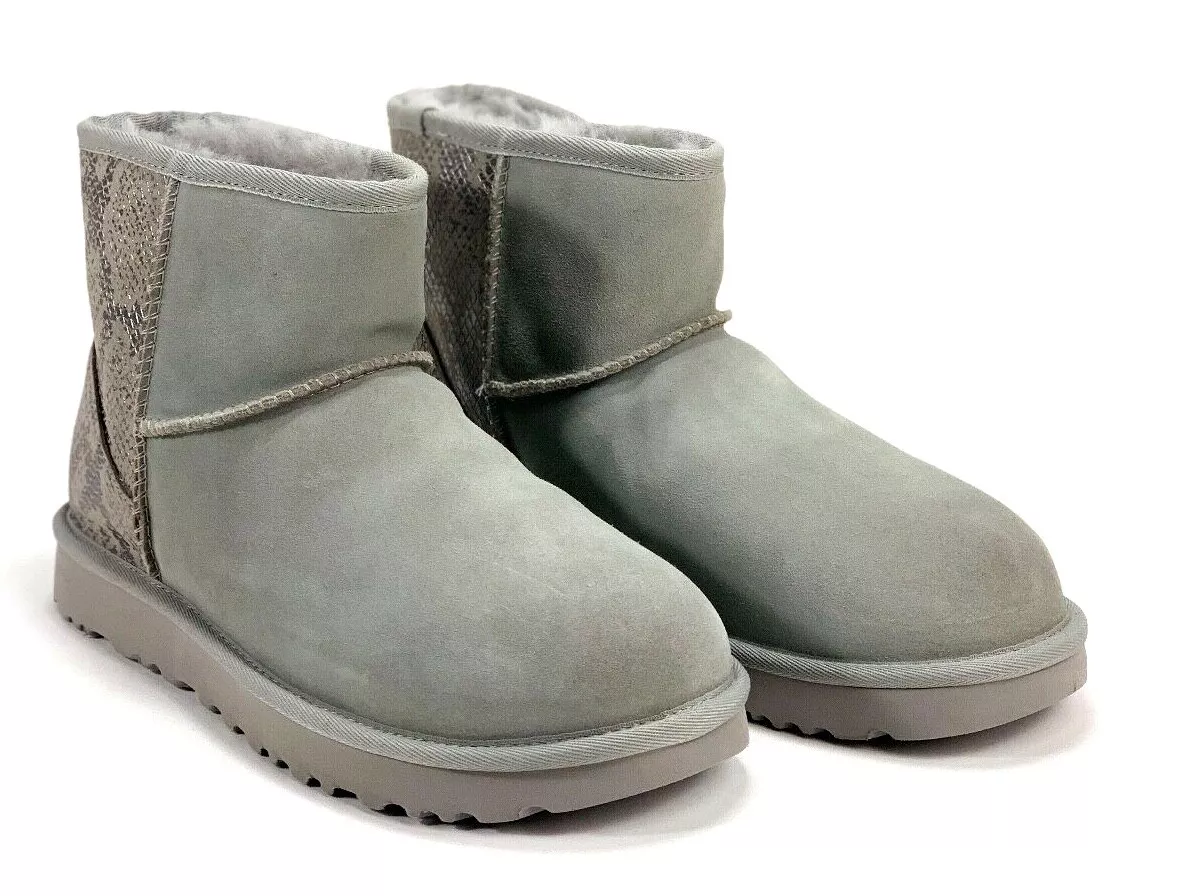 Ugg Women s Classic Mini Metallic Silver Snake Embossed Sheepskin Lining Boots
