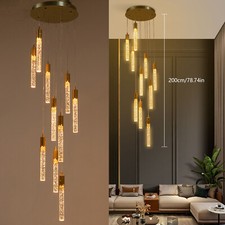 Modern High Ceiling Crystal Chandelier Adjustable Long Attic Pendant Light NEW