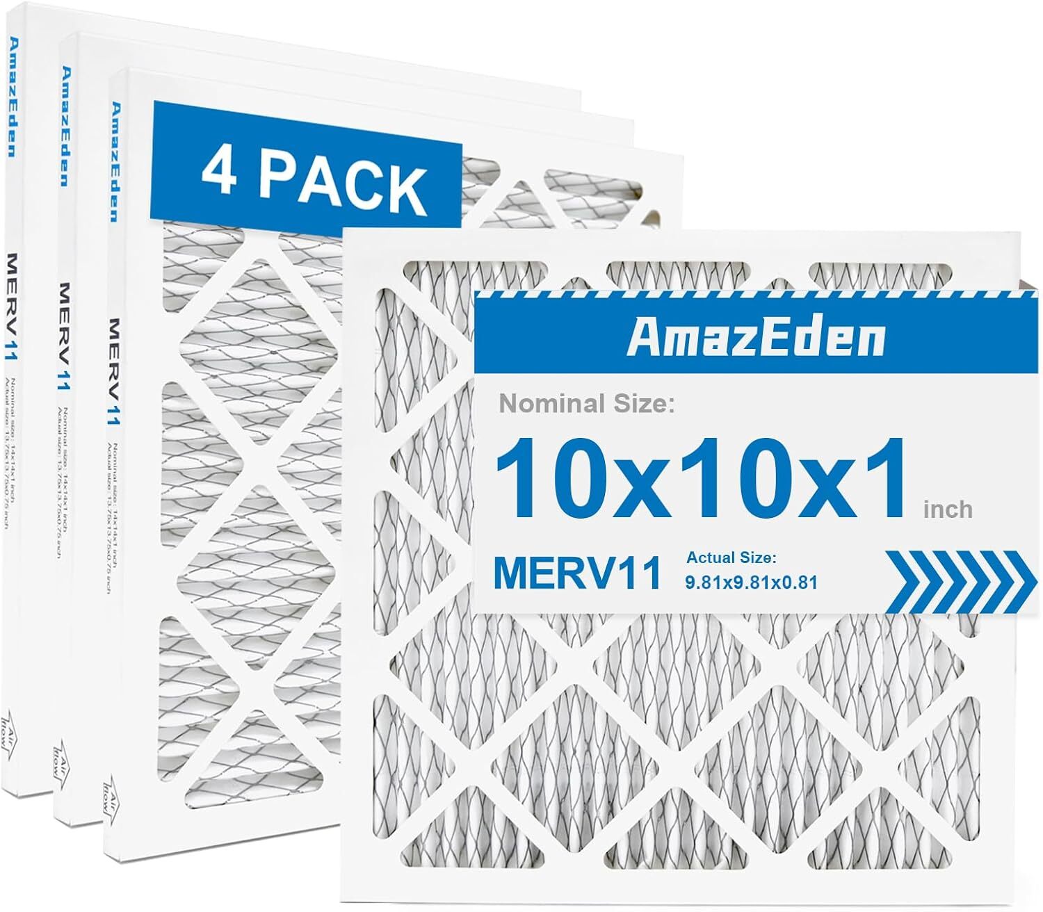 10x10x1 AC Furnace Air Filter (4-Pack) MERV 11 MPR 1000 & FPR 7 Pleated HVAC...