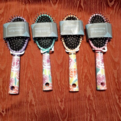 PADDLE BRUSHES CUSHION FLORAL OVAL NEW LOT OF 10 FUN COLORS 