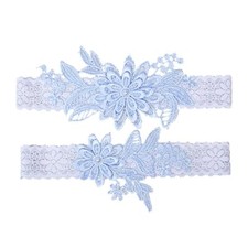 Wedding Garter Set Stretchy Floral Lace Garters with Pearls and Rhinestones
