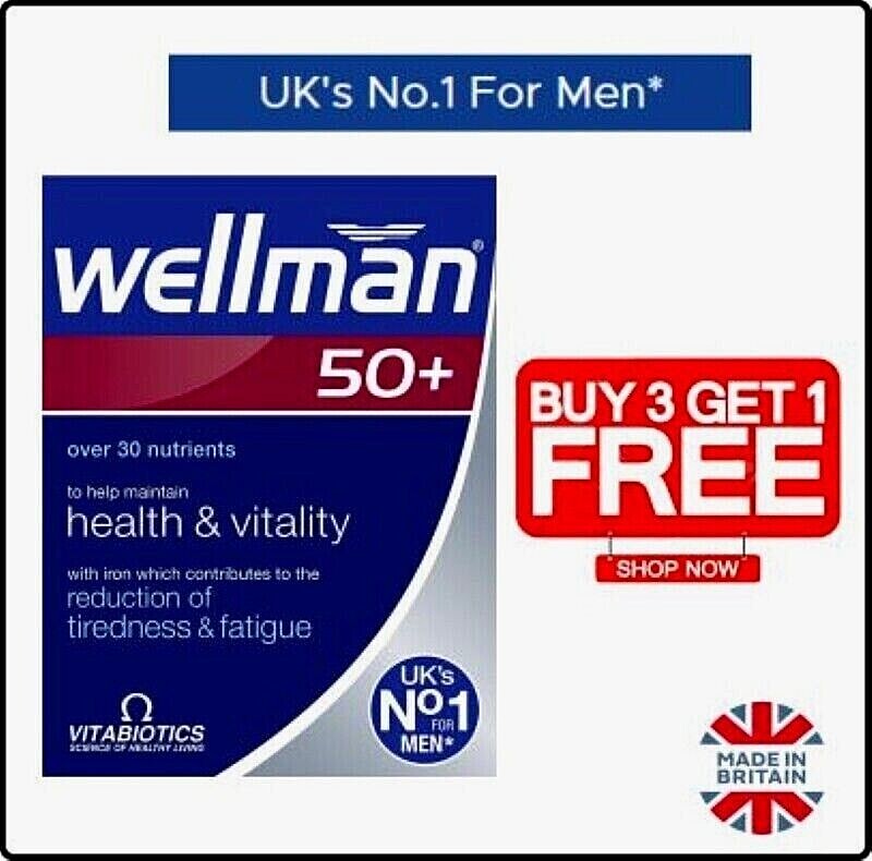 Vitabiotics Wellman 50+ (30) tabletas suplemento diario para hombres Reino Unido (compra 3get 1 gratis