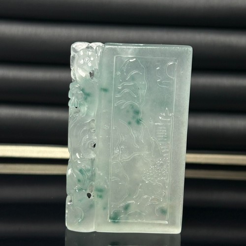 Certified Nature ice Green&White Jade Jadeite Carved landscape Pendant&Necklaces - Picture 3 of 12