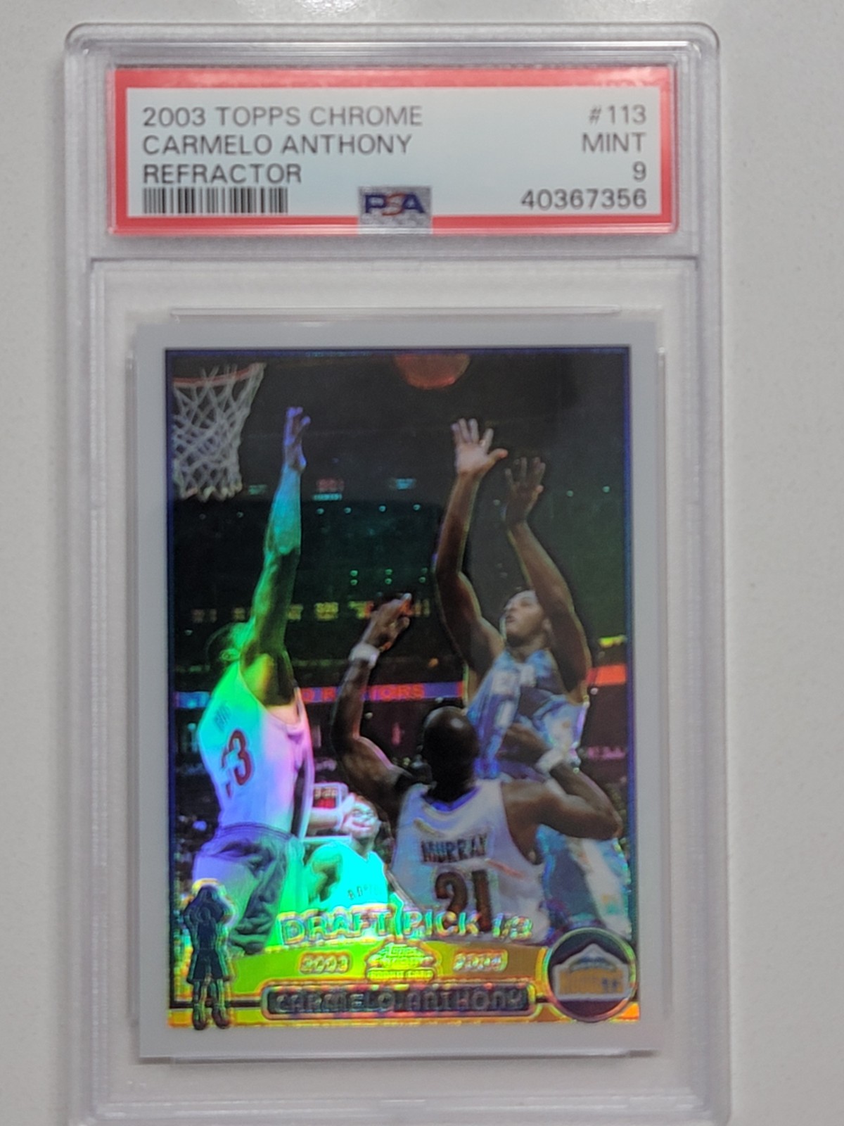 Topps 2003 Topps Chrome Carmelo Anthony RC Refractor Draft Pick #113 PSA 9 8A