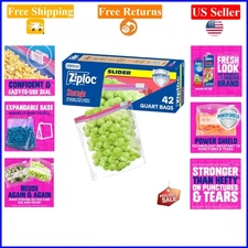 Quart Food Storage Slider Bags, 42 Pack, Reusable, BPA-Free, Freezer Safe