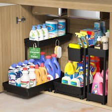 3 Pack Multi-Purpose Pull-Out Storage Organizers, 2-Tier L-Shaped Under Sink/...