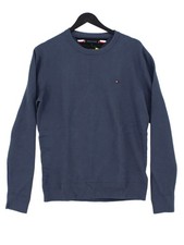 Tommy Hilfiger Men's Jumper L Blue 100 Cotton Round Neck Pullover