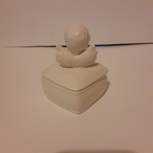 Angel Trinket Box Figurine 2 Pieces 4" tall white Lid comes off Preowned - Picture 3 of 7