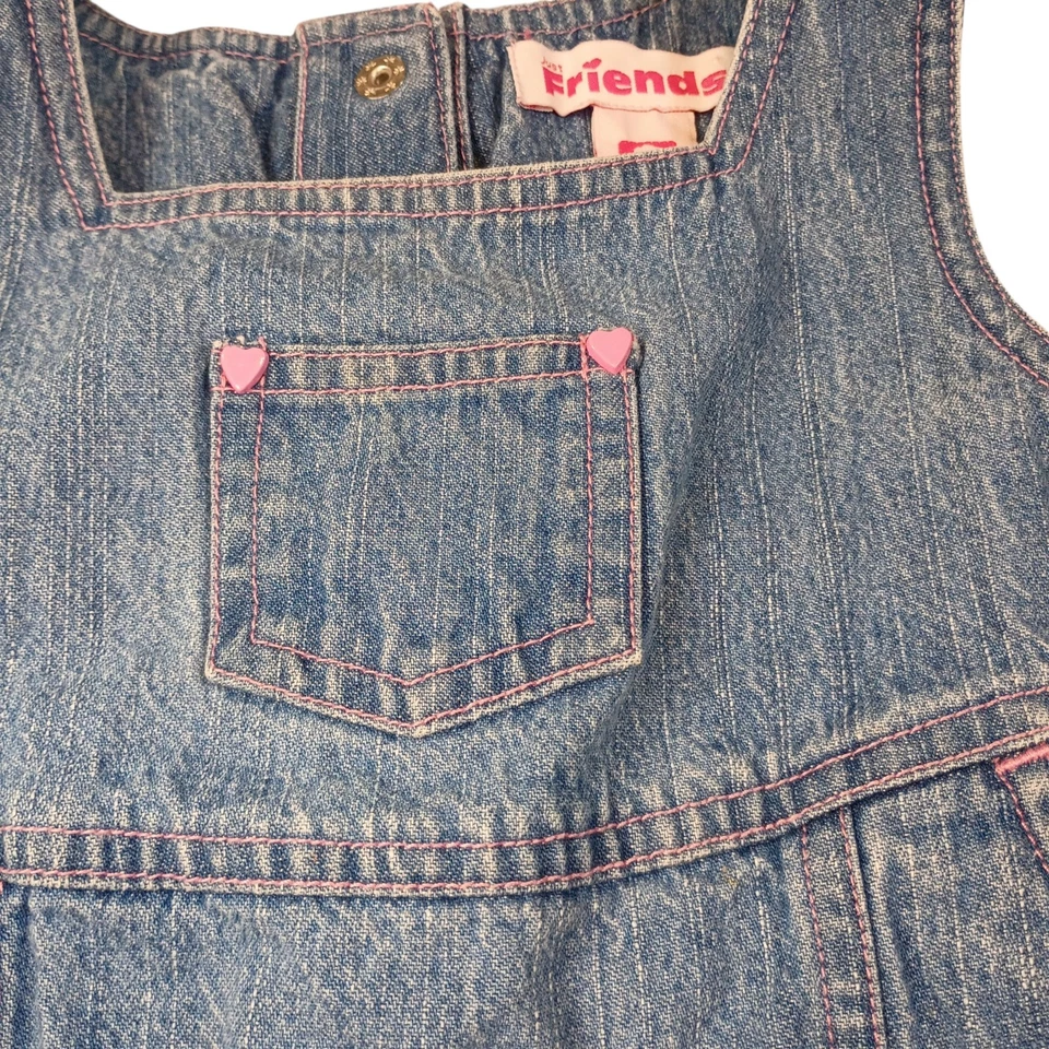 VTG Just Friends Toddler Girl's Denim Jumper 4T Hearts Pockets 90s Girlhoodcore - Image 2 of 4