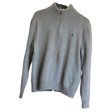 Polo Ralph Lauren Mens Heather Grey 100 Cotton Quarter Zip Sweater Large