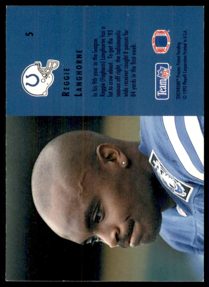 1993 Playoff Reggie Langhorne Indianapolis Colts #5 - Image 2 of 2