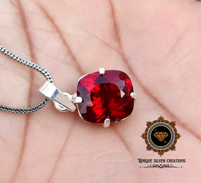 Natural Red Ruby Cushion Gemstone Certified 925 Sterling Silver Pendant 14.70 Ct