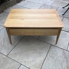 Retro Oak 1 Drawer Coffee Table / Low Storage Unit / Light Wood Scandi Style 