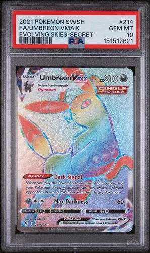 2021 POKEMON EVOLVING SKIES SECRET RARE #214 UMBREON VMAX PSA 10