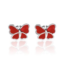 Magical Mini Butterfly Red Enamel .9025 Sterling Silver Stud Earrings