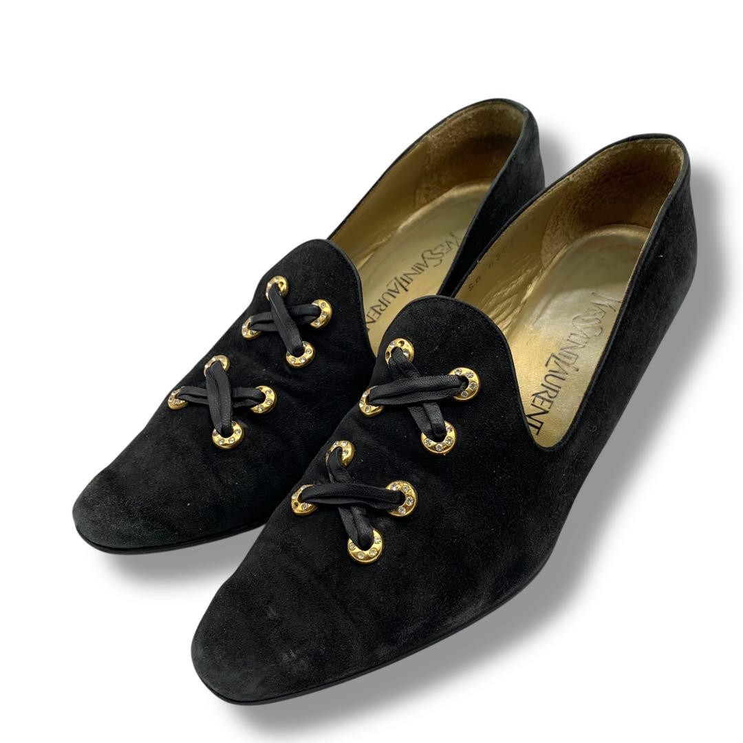 Saint Laurent decolte tacco YSL EU37 US7 nero scamosciato 09280a