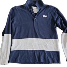 Lacoste Men's Dark Blue And Grey Colorblock Polo with Logo Size 6
